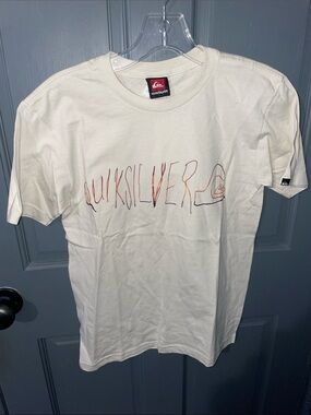 Quiksilver Cream Short Sleeve Tee with Script Logo